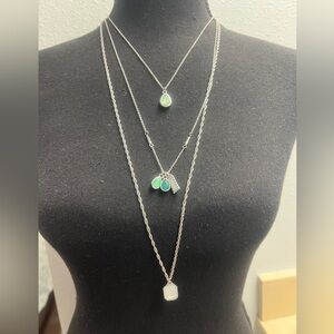 Loft Elegant Silver and Green Pendant Necklace Set